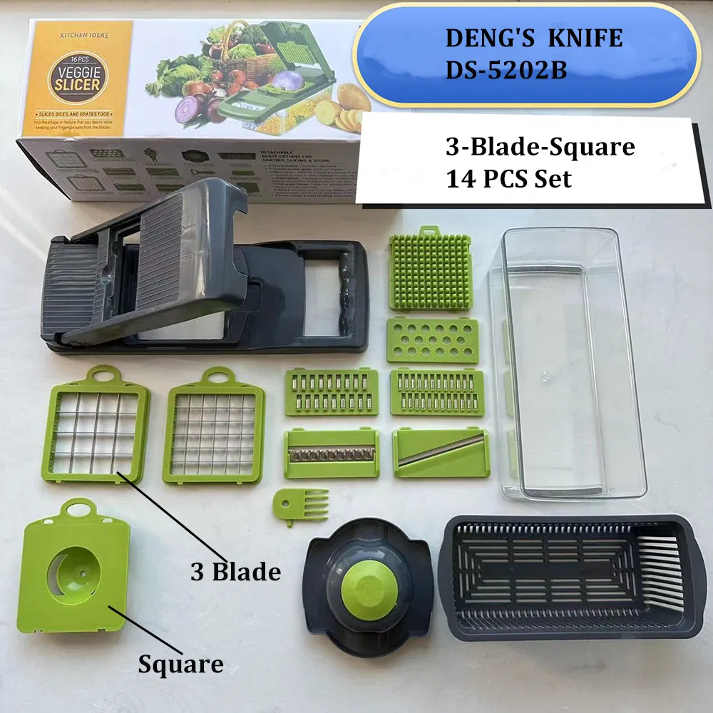 DS-5202B Factory Wholesale Vegetable Chopper 3-Blade-Square 14 PCS Set Vegetable Cutter