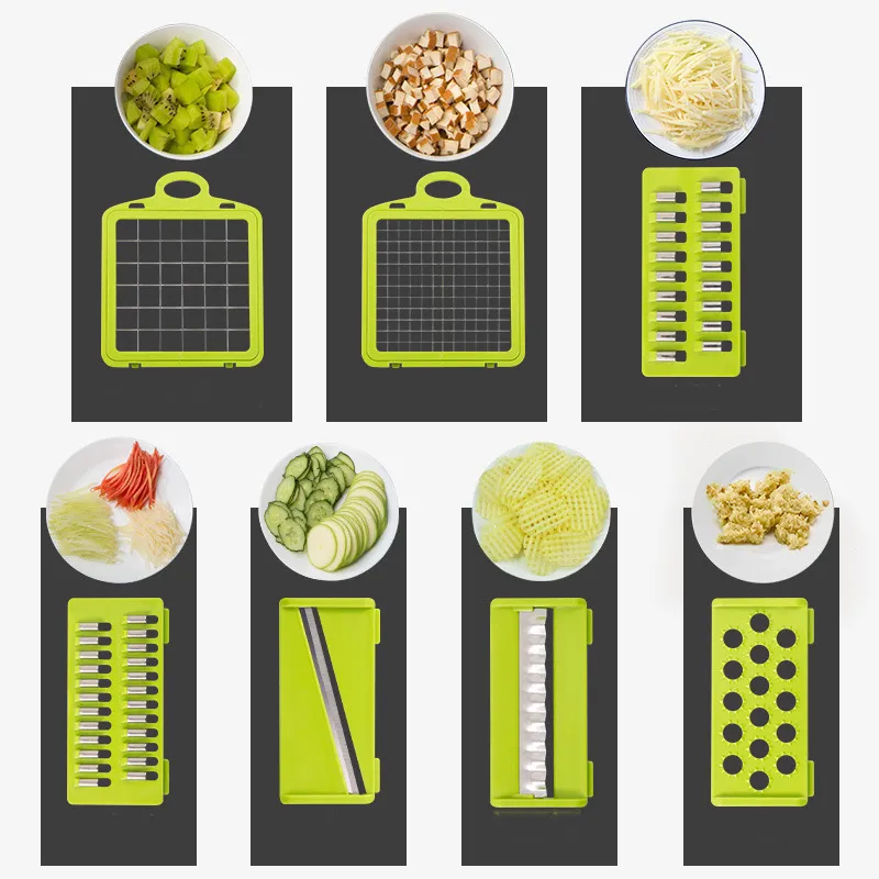 DS-5202B Factory Wholesale Vegetable Chopper 3-Blade-Square 14 PCS Set Vegetable Cutter