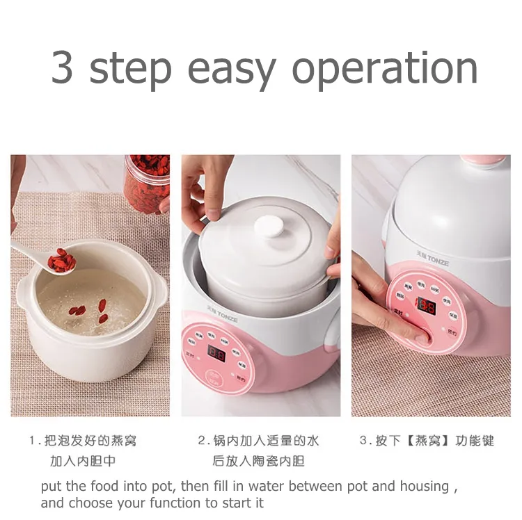 Tonze Electric Small Cooker Yogurt Milk Baby Food Ceramic Slow Cooker