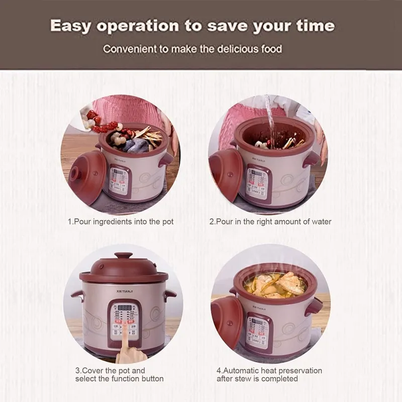 Tonze Multi-Function Purple Clay Electric Ceramic Slow Cooker