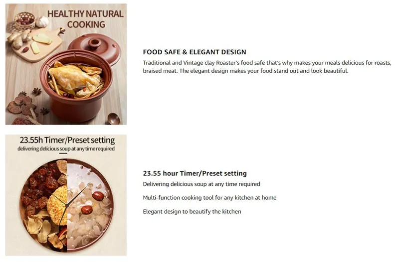 Tonze Multi-Function Purple Clay Electric Ceramic Slow Cooker