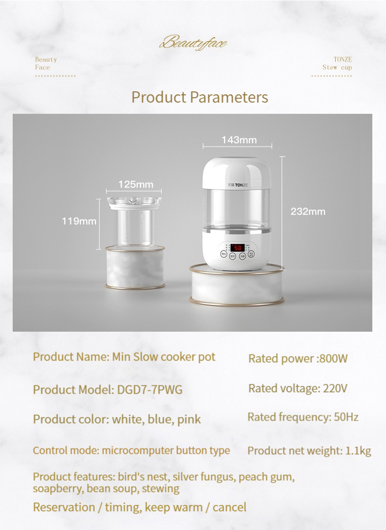 0.7L Electric Glass Mini Slow Cooker for Bird's Nest Healthy Stew Slow Cooker