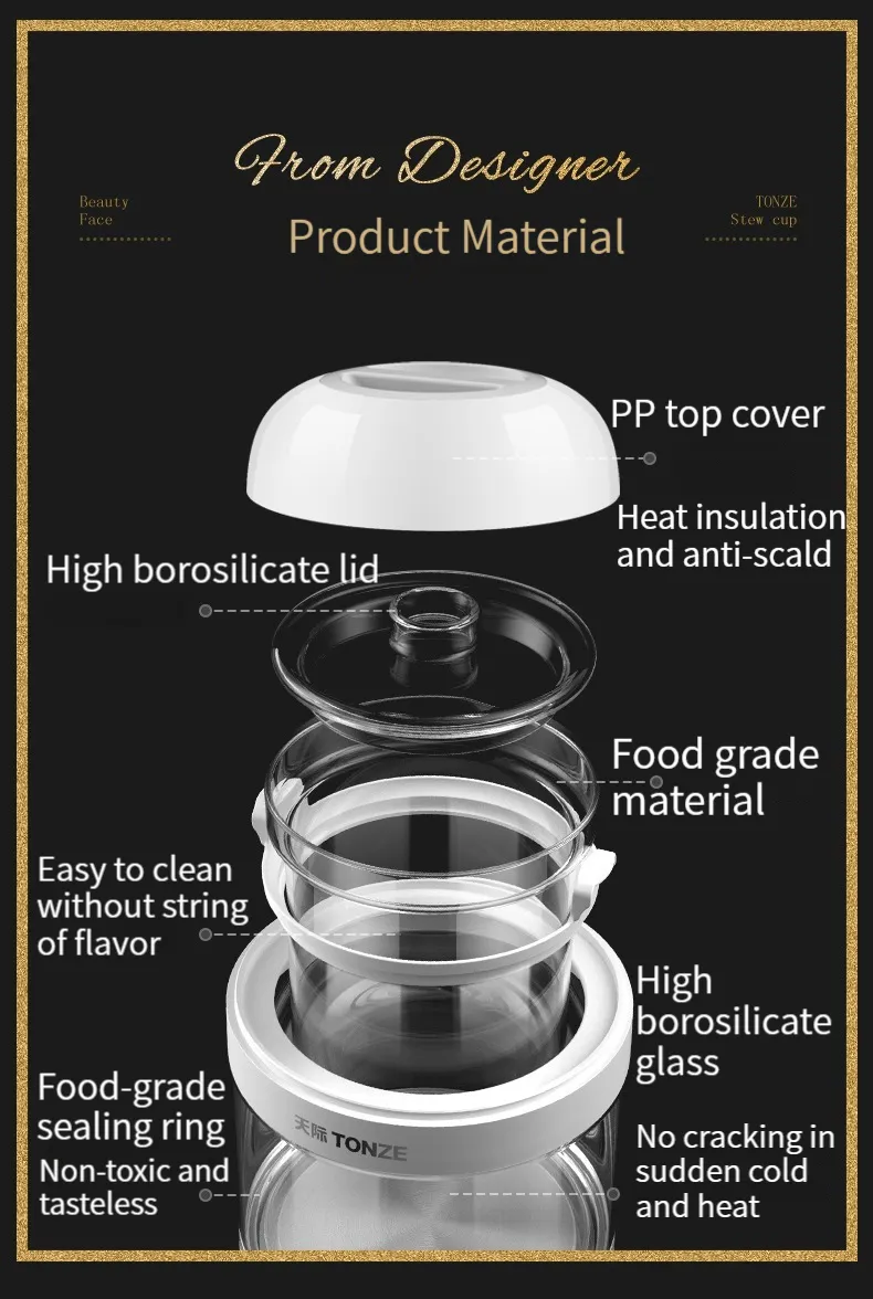 0.7L Electric Glass Mini Slow Cooker for Bird's Nest Healthy Stew Slow Cooker