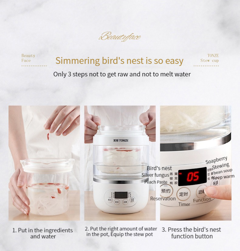 0.7L Electric Glass Mini Slow Cooker for Bird's Nest Healthy Stew Slow Cooker