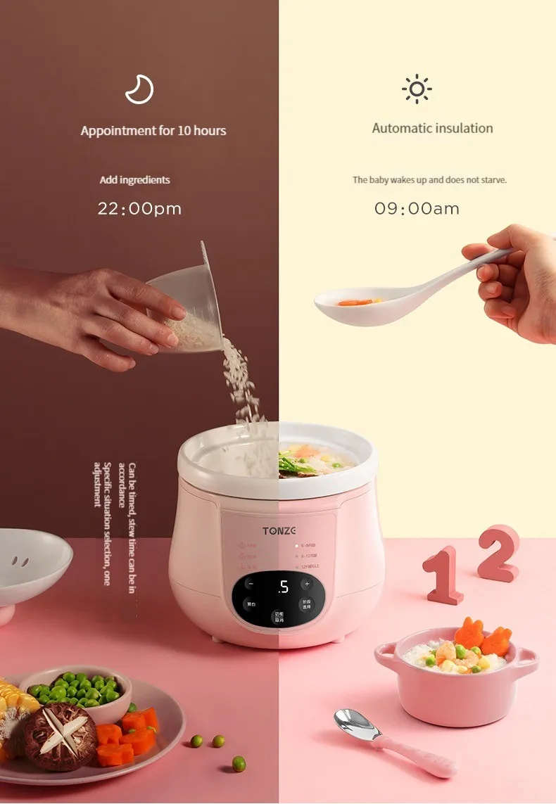 1L Multifunctional Intelligent Baby Porridge Cooker Timer Reservation Ceramic Slow Cooker