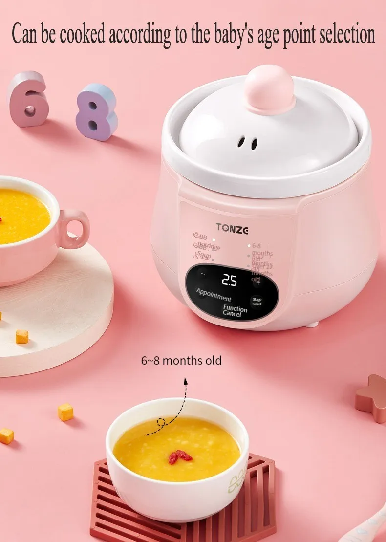 1L Multifunctional Intelligent Baby Porridge Cooker Timer Reservation Ceramic Slow Cooker