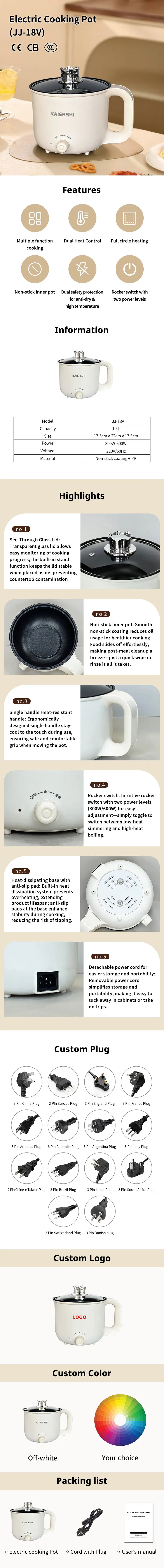 Kaiershi Jj-18V Multi Mini Cooking Pot Electric Slow Cooker