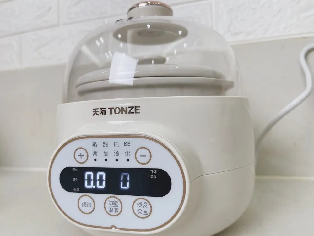 1L Stew Pot with Steamer Multifunctional Baby Food Crock Pot Slow Cooker