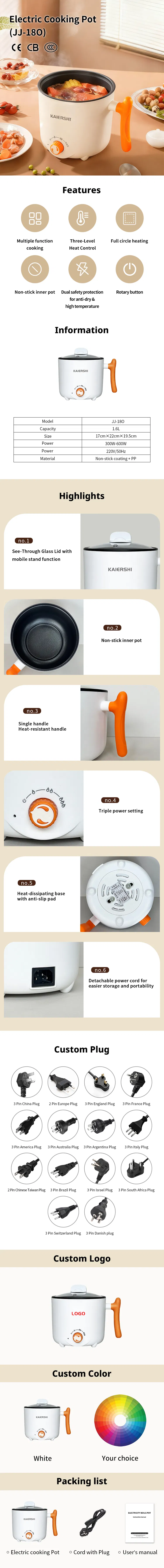 Kaiershi Jj-18o Mini Multi Function Electric Crock Pot Cooker