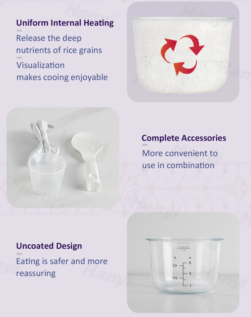 3L 600W Healthy Easy to Use Slow Cooker Steam Glass Rice Cooker