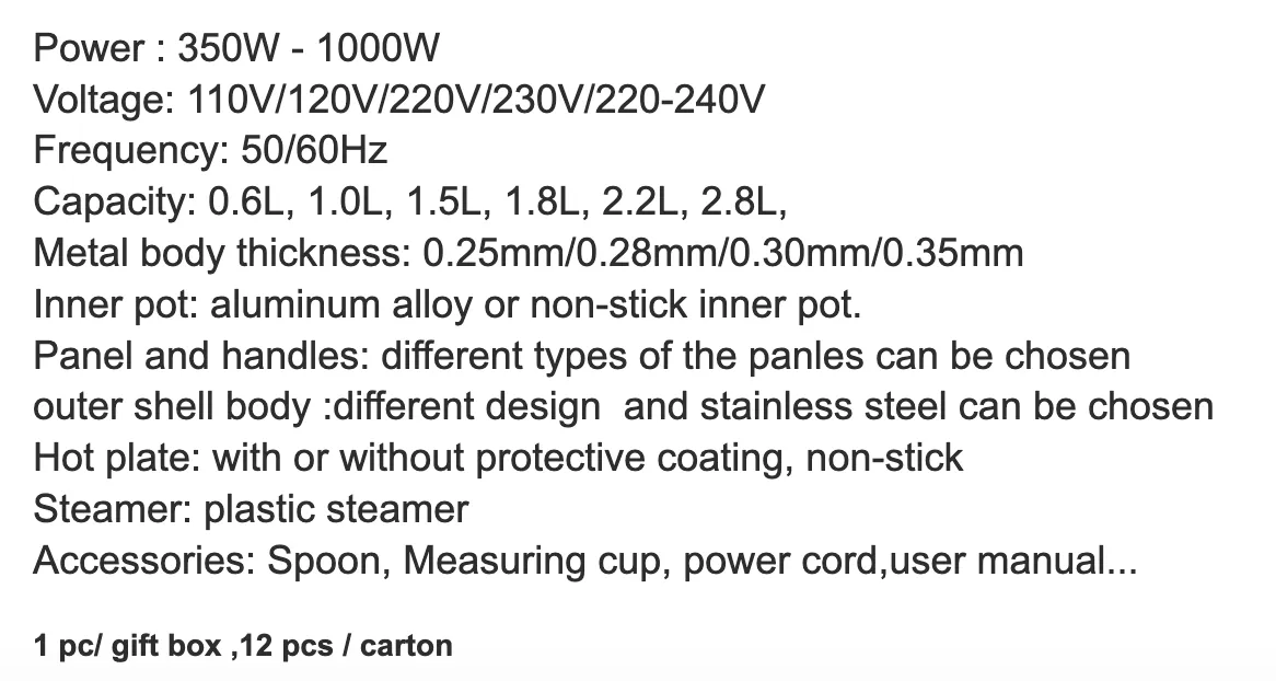 Goldk 0.6-2.2 Liter Home Appliance Straight Type Rice Cooker Gk-RC-010