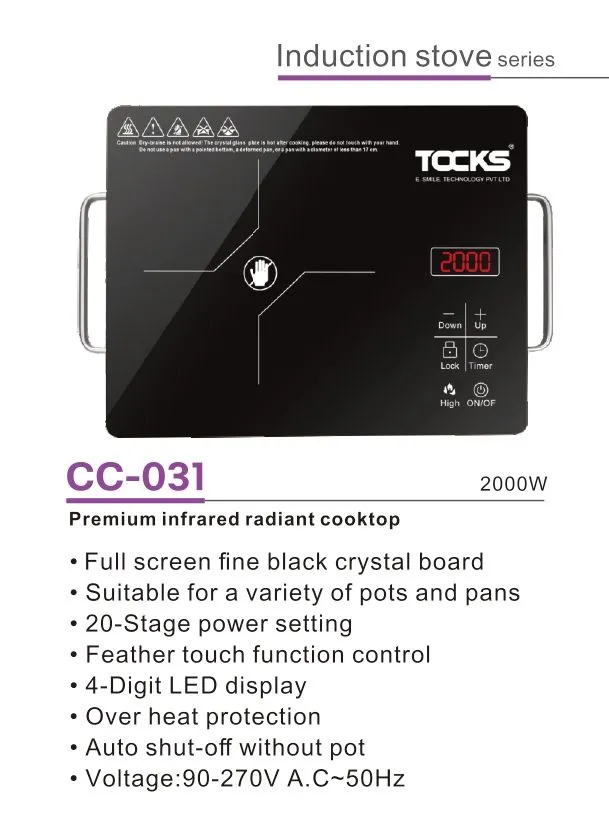 Black crystal glass induction stove cooker touch control CC-031