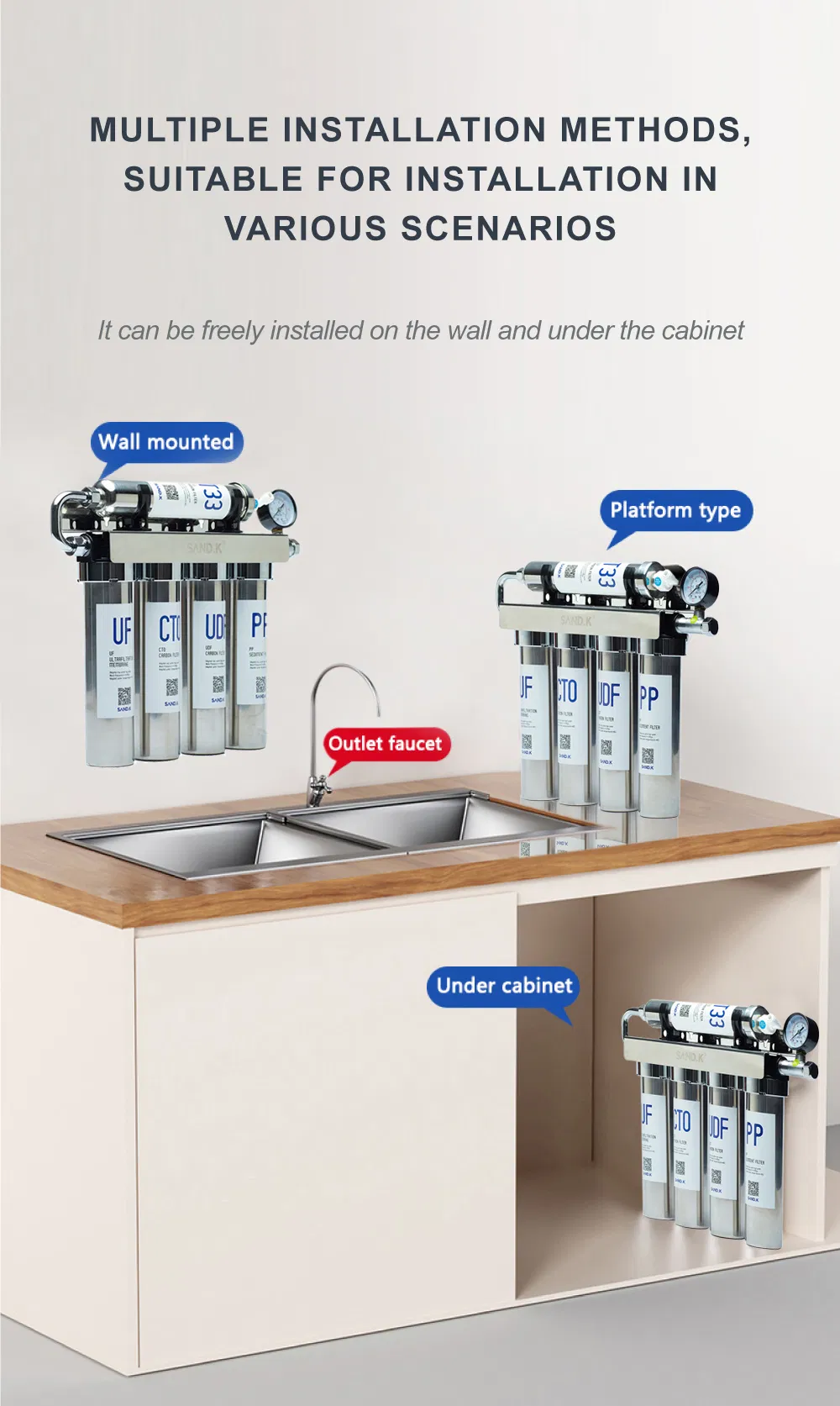 Household Pre-Filtration Domestic UV Lamp Water Purifier for Home Use