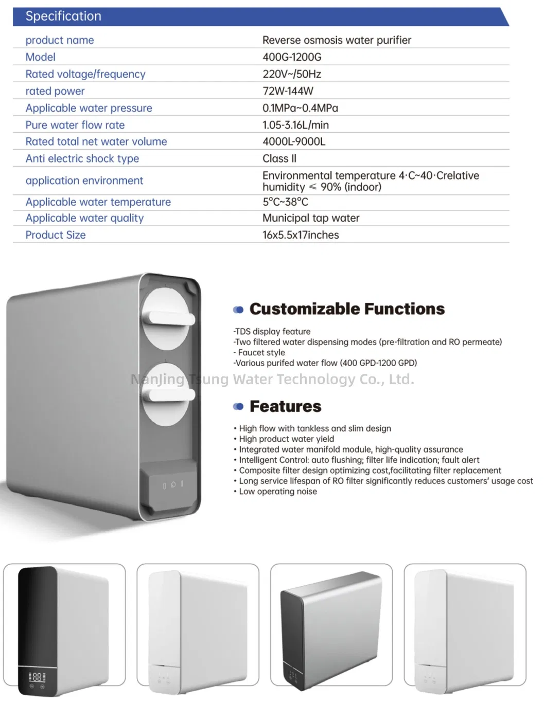 RO Smart Drinking Reverse Osmosis Water Purifier Filtration System for Home