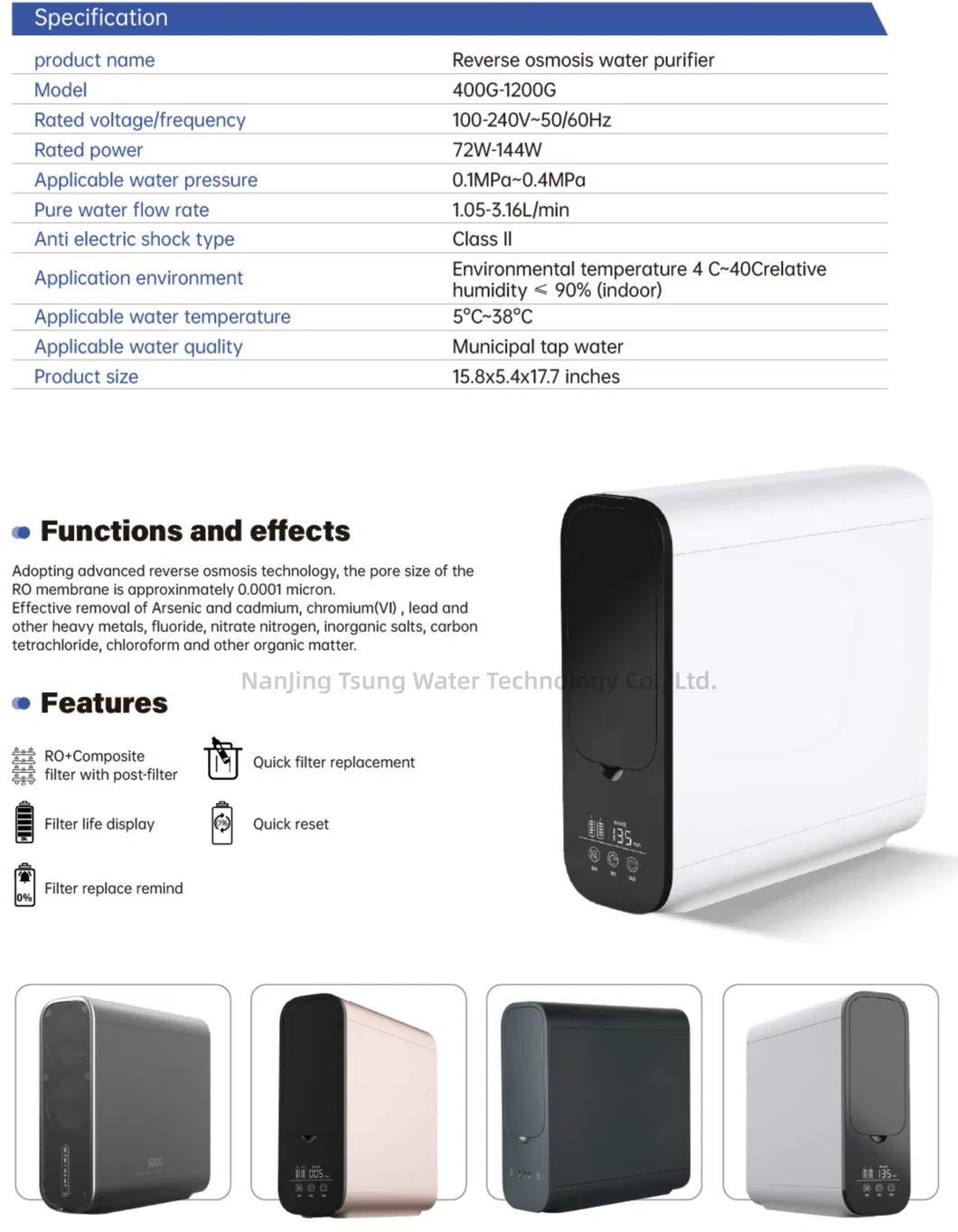 RO Smart Drinking Reverse Osmosis Water Purifier Filtration System for Home