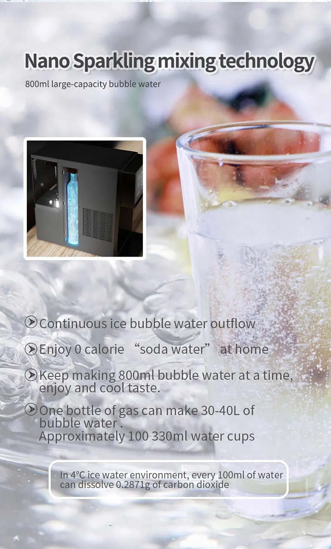 Home Soda Sparkling Water Dispenser Tap RO Water Filtration Hot Cold Water Purifier Machine for Drinking