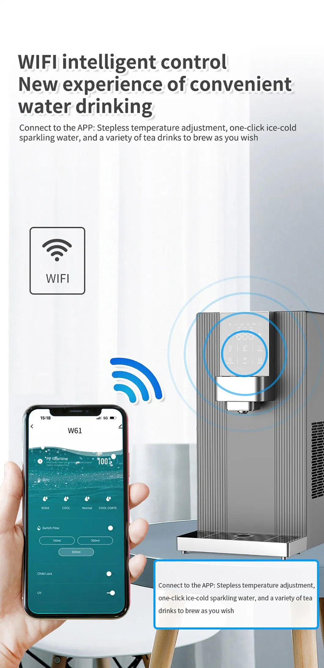 Home Soda Sparkling Water Dispenser Tap RO Water Filtration Hot Cold Water Purifier Machine for Drinking