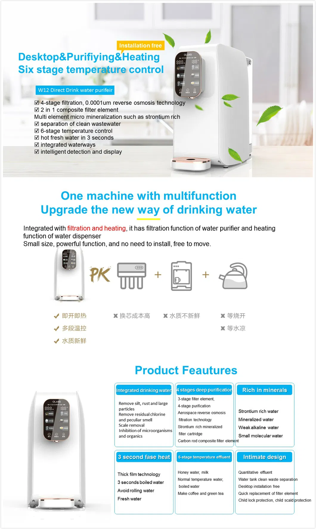 Home Kitchen Hot and Cold Water Purifier Tap Best Drinking Water Filter in Reverse Osmosis RO Water Filtration