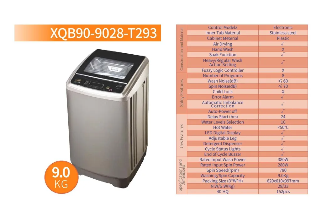 Fully Automatic Top Loading Clothes Home Washing Machine Model	Xqb90-9028-T293
