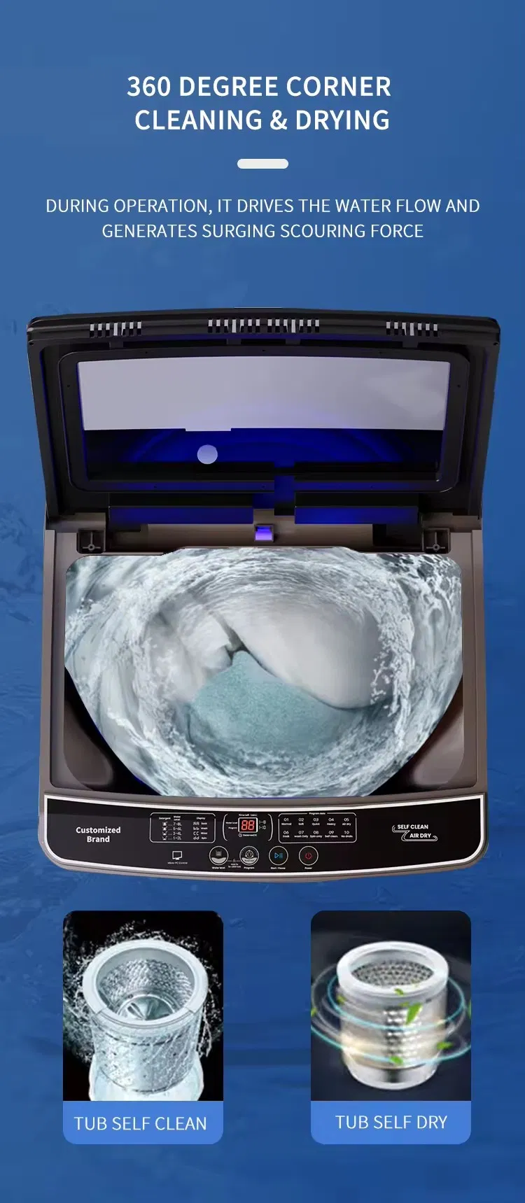 Wave-Wheel Top-Loading Single Cylinder Stainless Steel Laundry Dehydrating Washing Machine