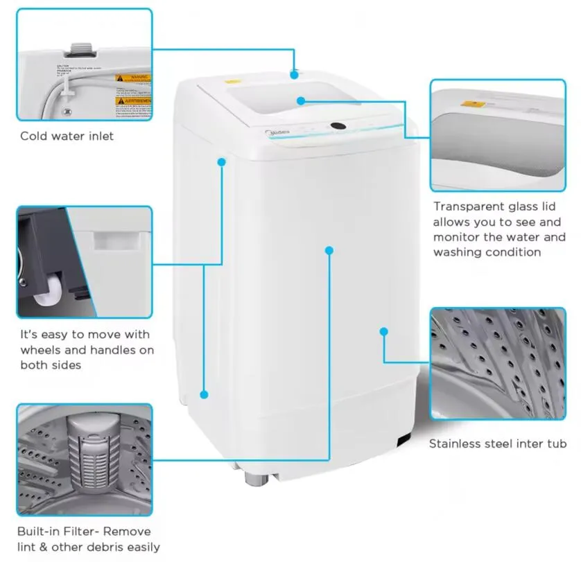 Wave-Wheel Top-Loading Single Cylinder Stainless Steel Laundry Dehydrating Washing Machine