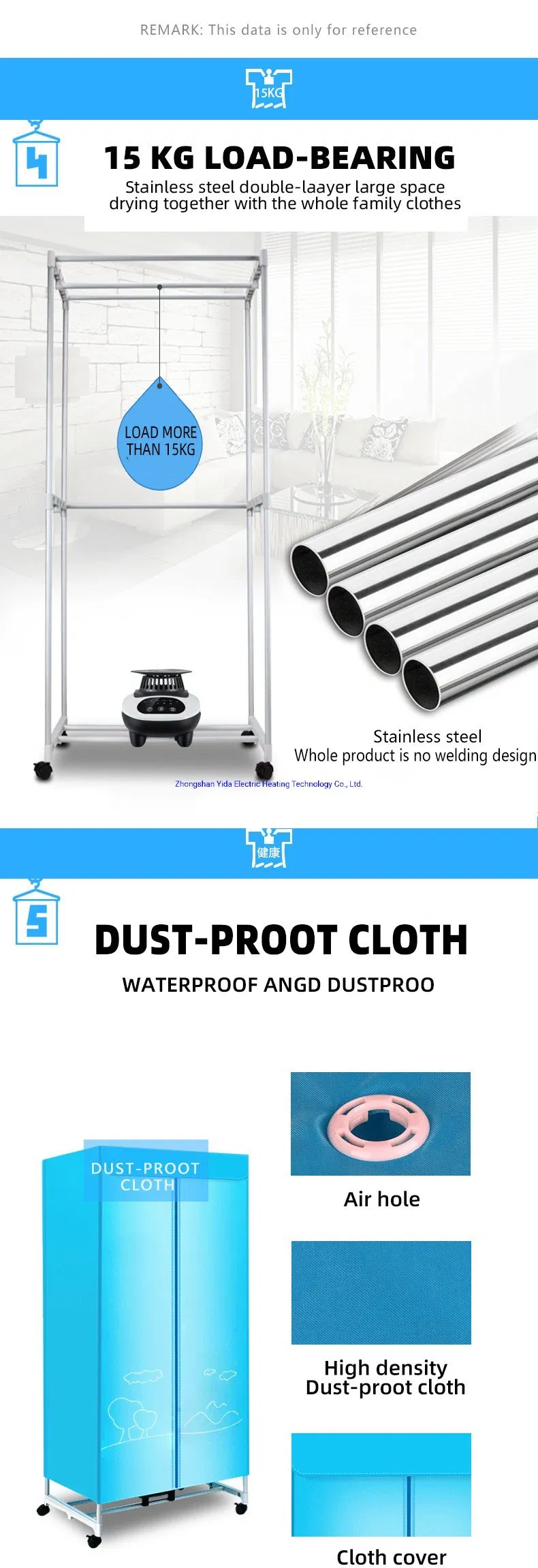 Portable Home Use Clothes Dryer Electric Clothes Air Dryer with Timer and Ozone Function Folding Electric Clothes Dryer