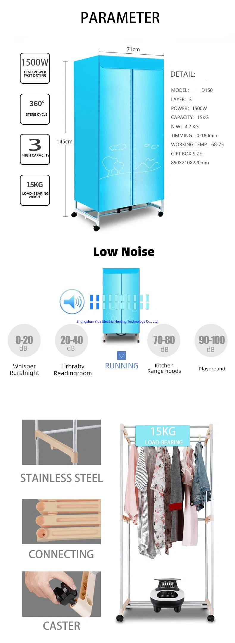 Portable Home Use Clothes Dryer Electric Clothes Air Dryer with Timer and Ozone Function Folding Electric Clothes Dryer