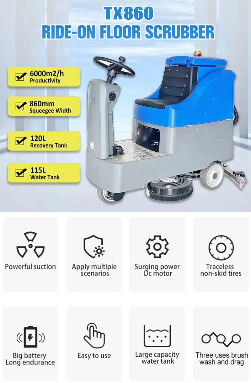 China Manuafacturer 80L Ride on Floor Cleaning Scrubber Dryer with Dual Brush with Factory Price