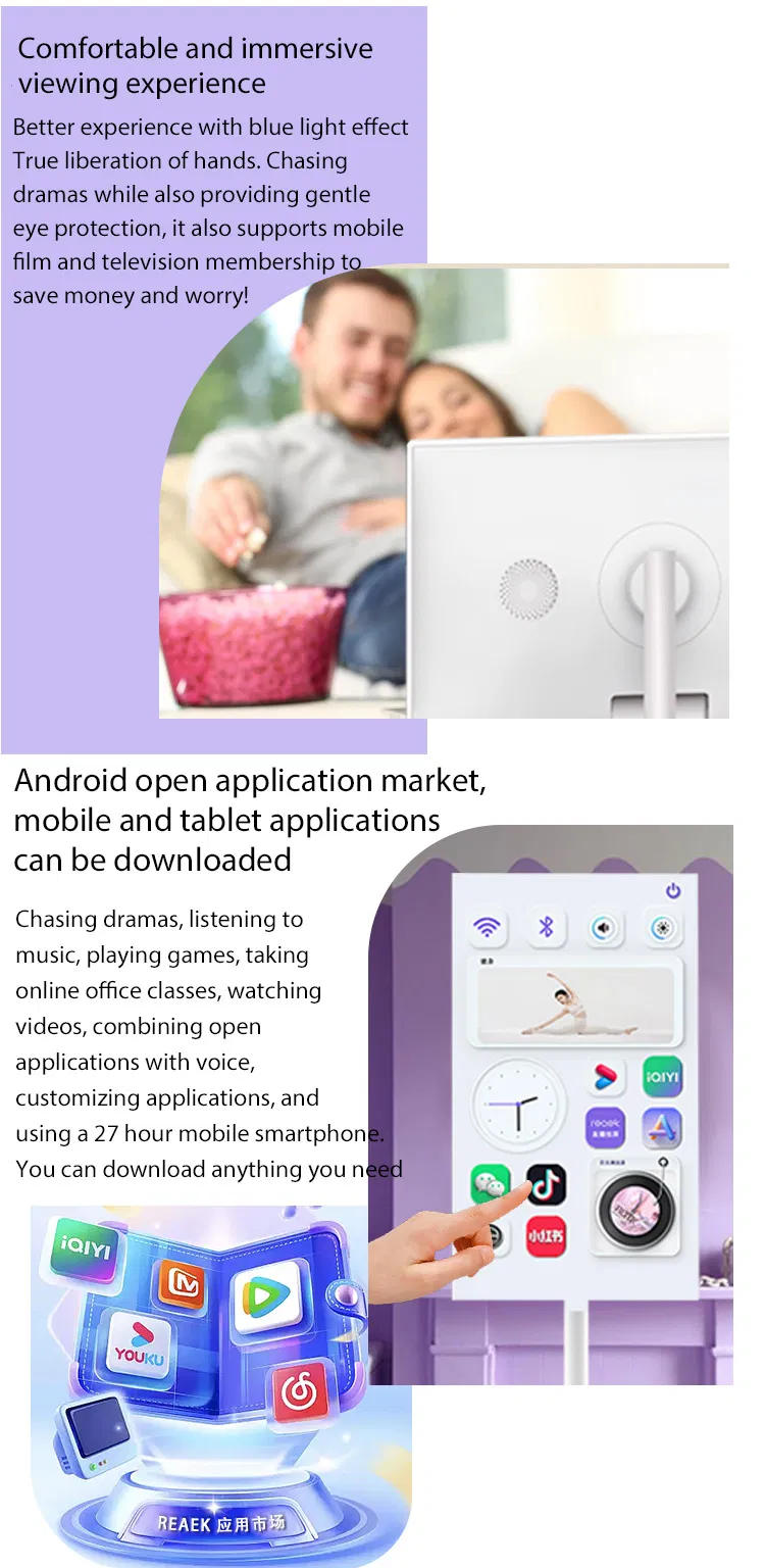 Portable LCD Monitors Wireless 1080P HD Video Player Stand TV 32" Smart Rotate Touch TV with Stand 4hr Battery