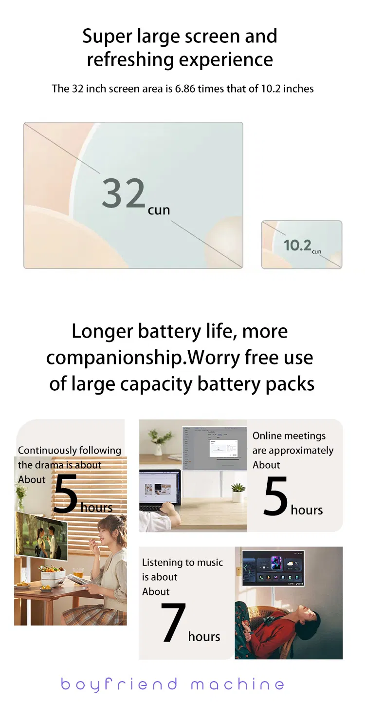 Portable LCD Monitors Wireless 1080P HD Video Player Stand TV 32" Smart Rotate Touch TV with Stand 4hr Battery
