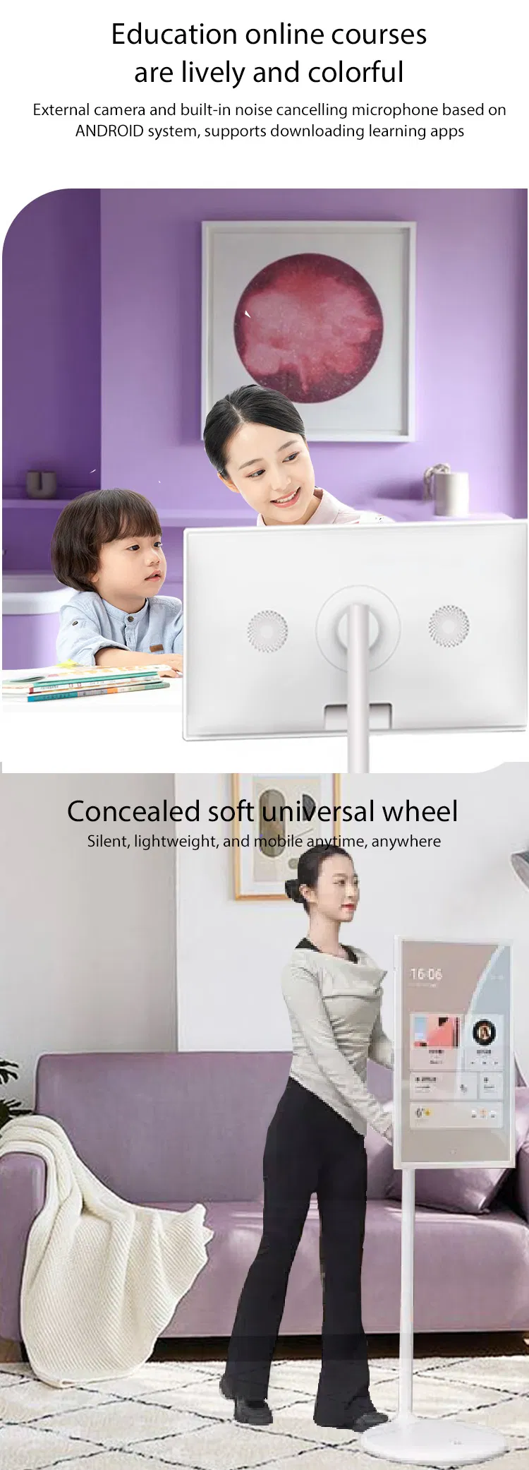 Portable LCD Monitors Wireless 1080P HD Video Player Stand TV 32" Smart Rotate Touch TV with Stand 4hr Battery