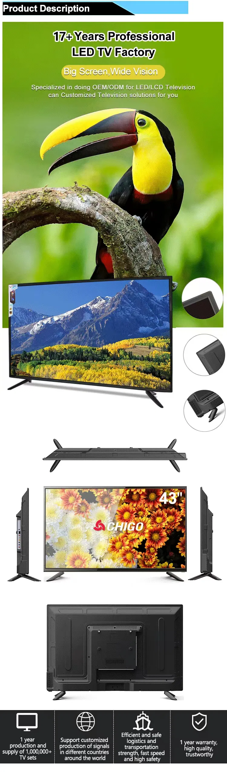 32 43 55 65 75 85 98 100 Inch 2K4K FHD OLED Television Android/Google/Webos System LCD LED 3D Smart TV From Chinese