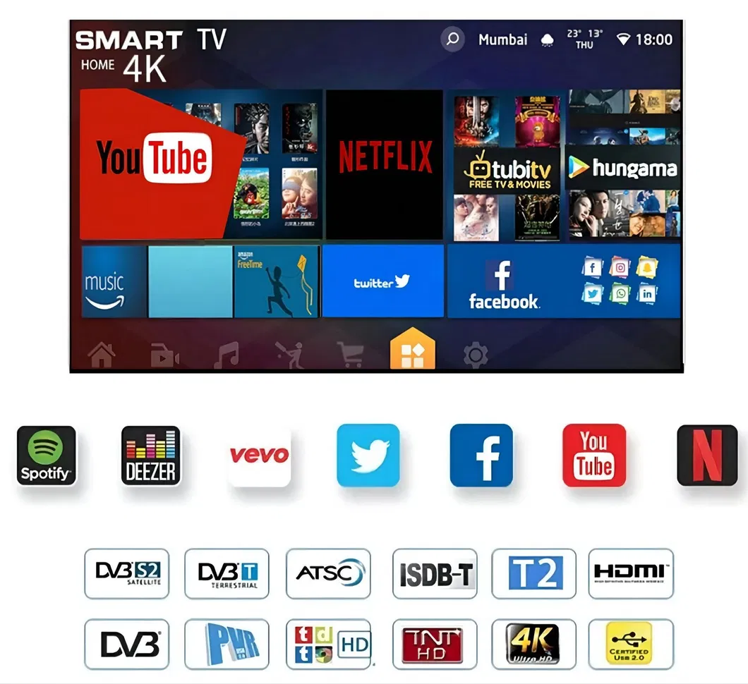 2025 New Large Panel Xxx Vidio LED Smart TV Android FHD 4K Customized DVB T2 S2 Digital Satellite Television