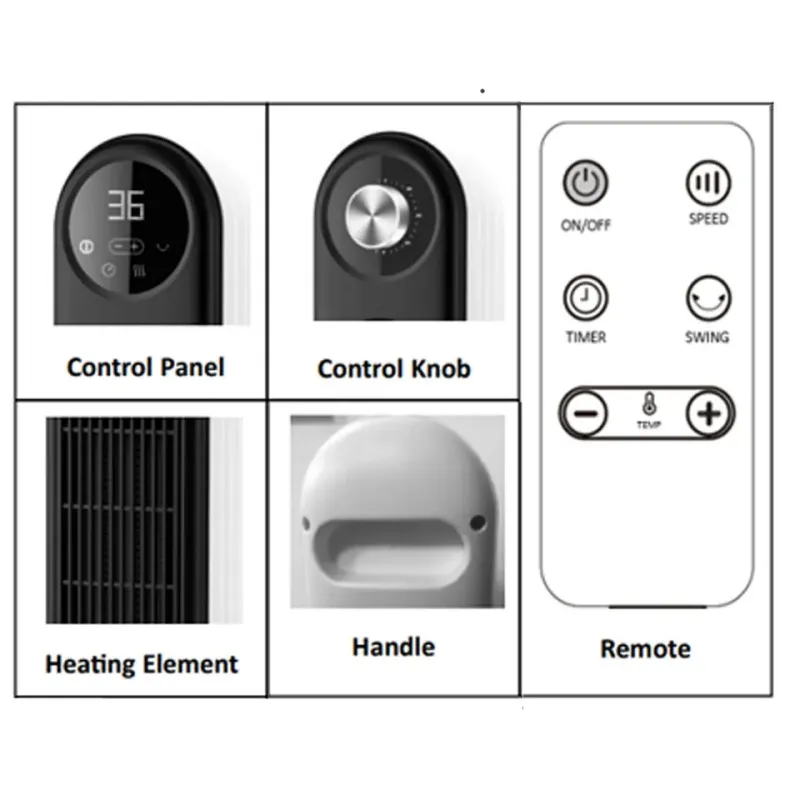 35 Inch LED Touch Panel PTC Ceramic Warmer, Space Stand Remote Control Electric Tower Fan Heater