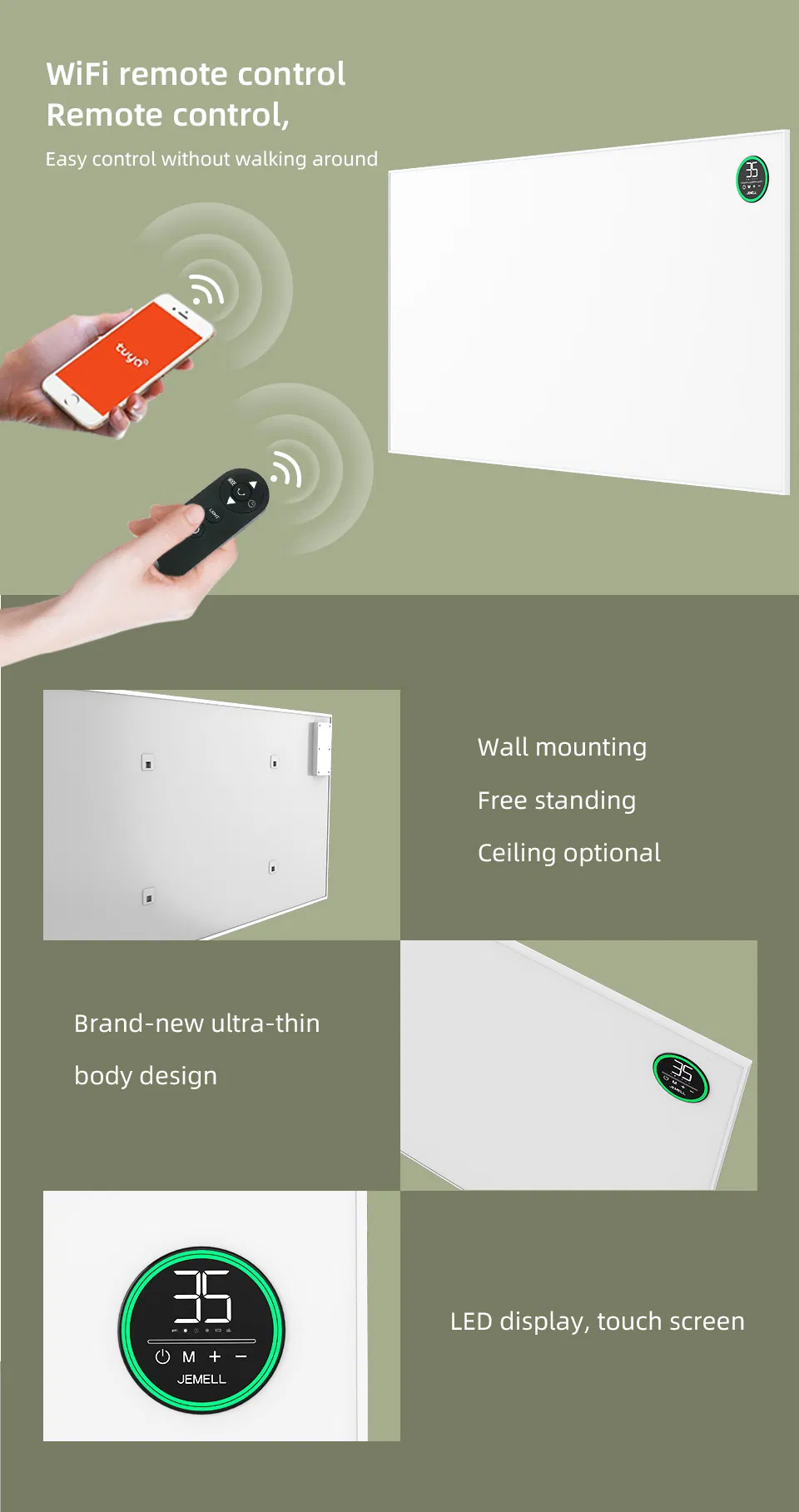 Smart Carbon Crystal Panel Heater with Remote and APP Control
