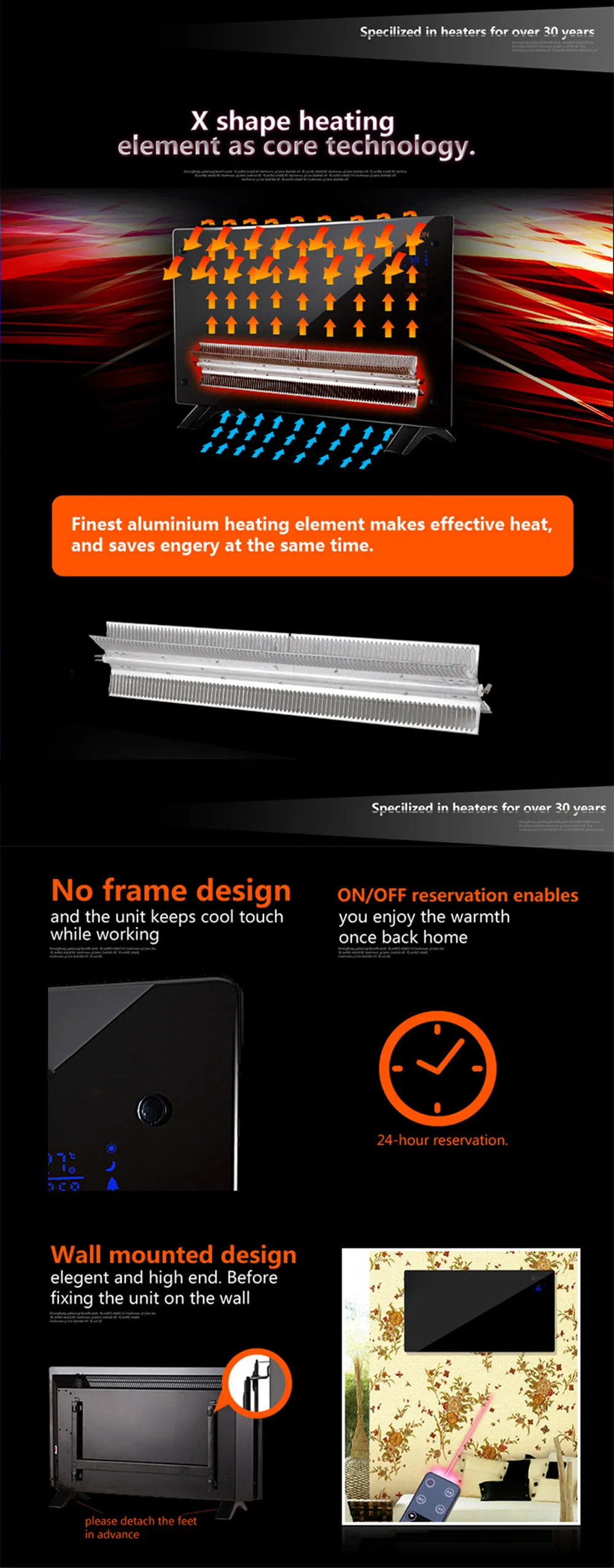 Mirror Infrared Panel Heater Electric Infrared Wall Panel Convector Heater