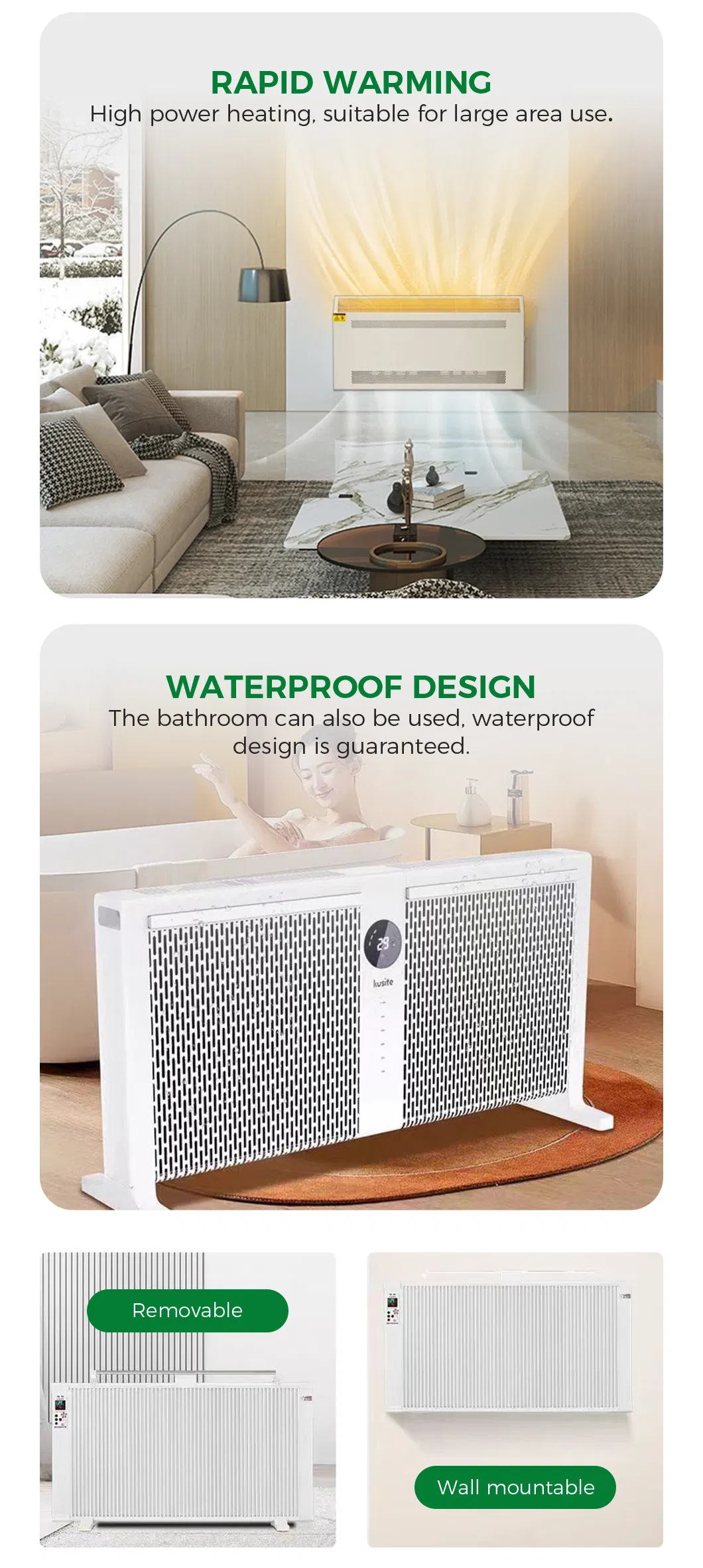 Electric Infrared Heating Panel Wall-Mounted Convector Home Heater with Infrared Fan