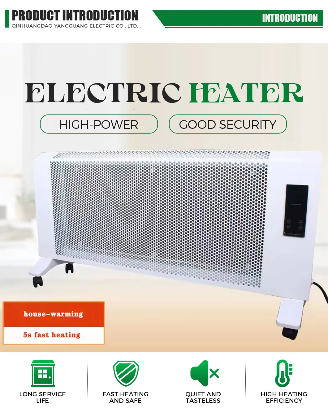 Electric Infrared Heating Panel Wall-Mounted Convector Home Heater with Infrared Fan