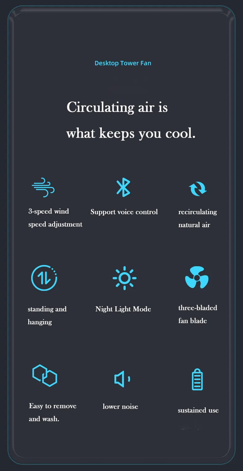 2025 New Intelligent Voice Control Portable Rechargeable Fan for Outdoor Bedroom Office