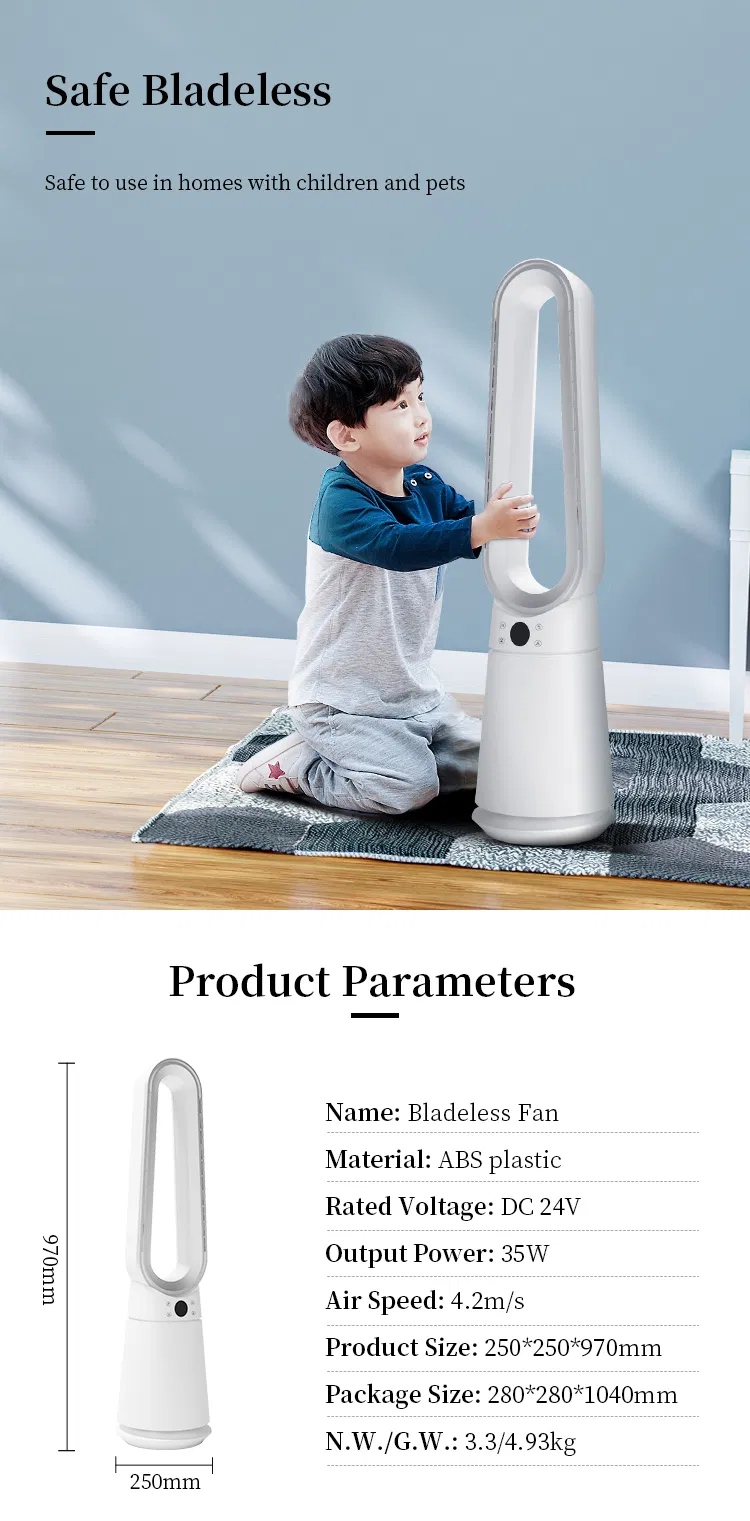 OEM ODM Bladeless Air Purifier Fan 41 Inch Air Circulation Invisible Fan Blade Tower Fan for Household