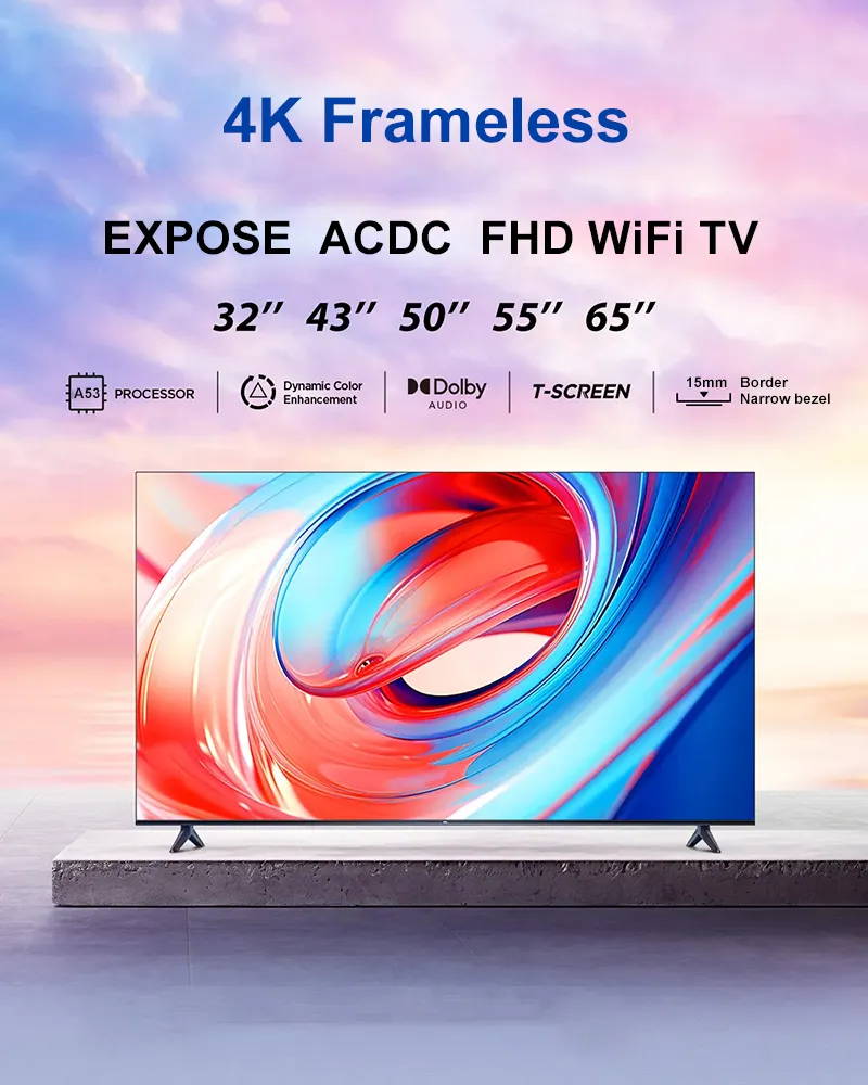 TV 55" 4K UHD Frameless Design LCD LED TV with Digital System Smart TV Android 15.0