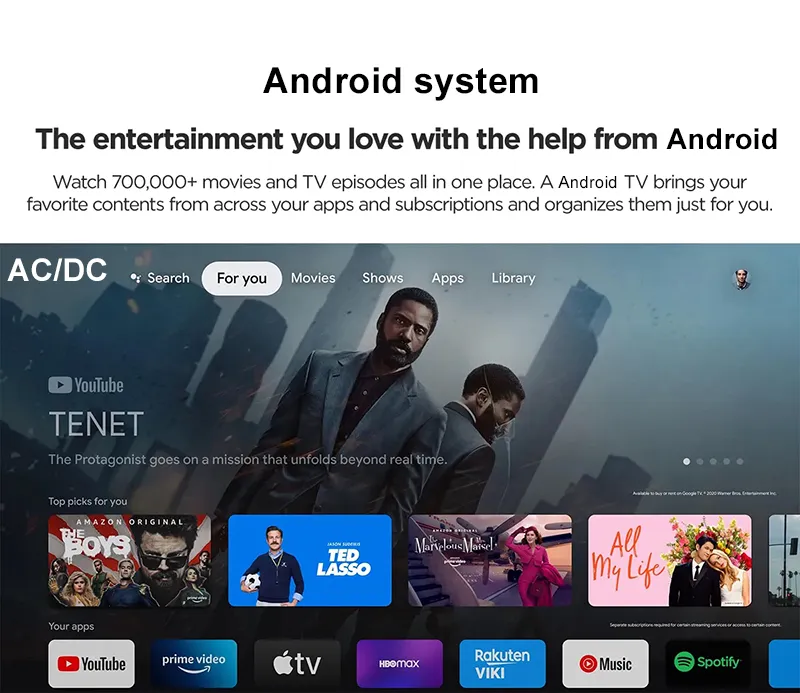 TV 55" 4K UHD Frameless Design LCD LED TV with Digital System Smart TV Android 15.0