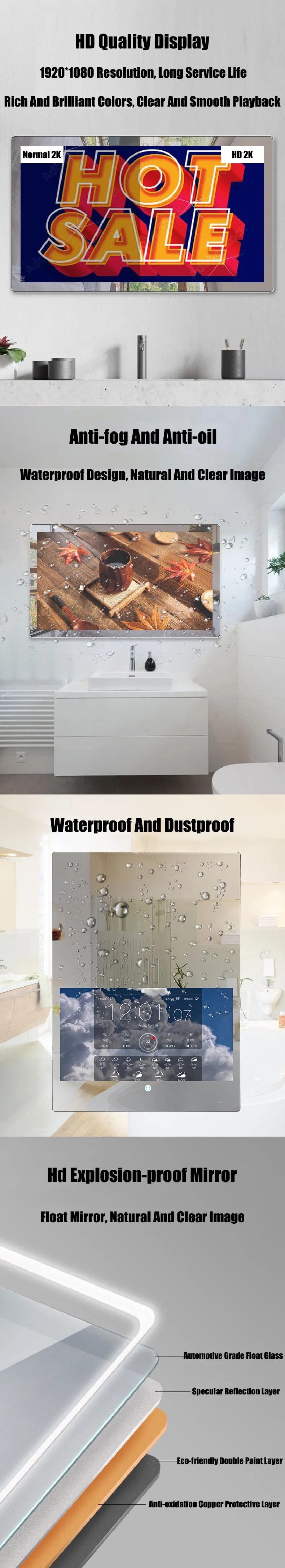 50 70 75 Inch 4K High Definition Android LCD OLED Smart Flat Screen Tvs Video Display Smart LED Waterproof TV for Bathroom