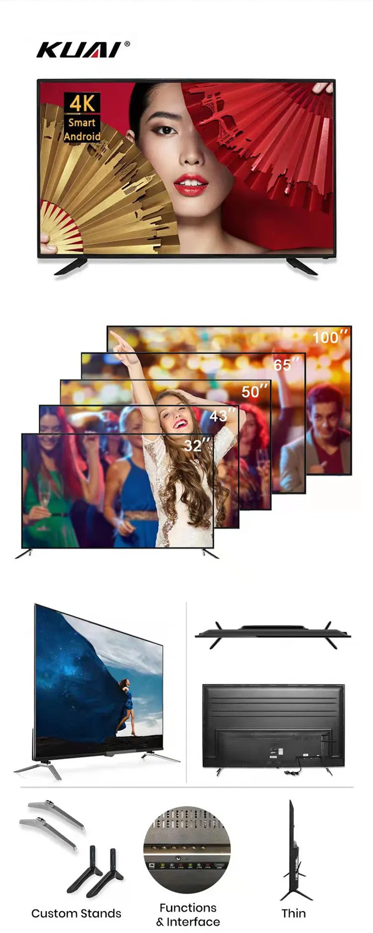 32 Inch New Brand a+ Grade HD Flat Television Screen 24 32 43 50 Inches Smart TV 2K 4K Android LED USB OEM ODM OLED Television