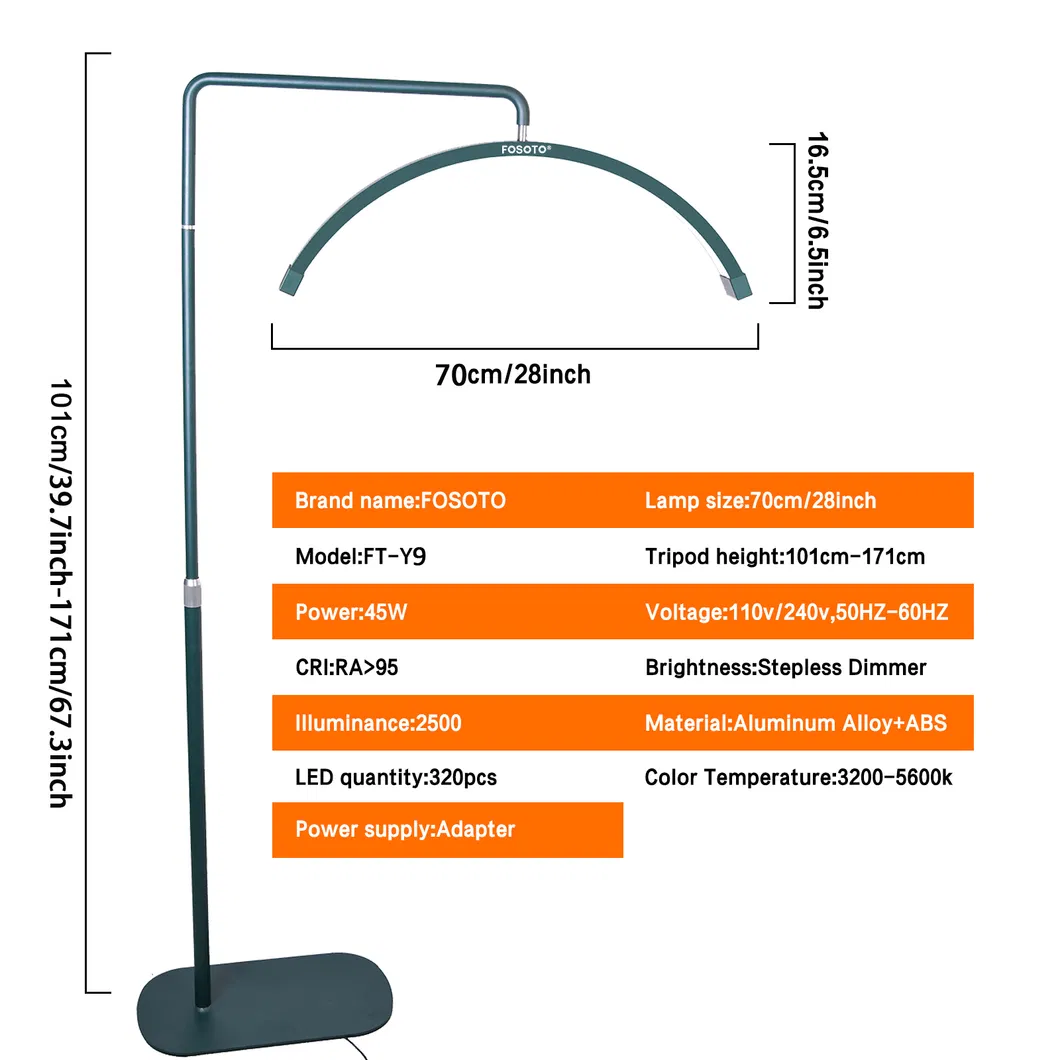 Half Moon Salon LED Photography Floor Lamp for Makeup Lashes Extension Tattoo