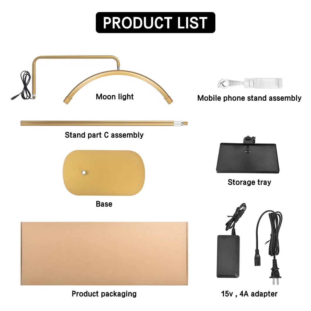 Half Moon Salon LED Photography Floor Lamp for Makeup Lashes Extension Tattoo