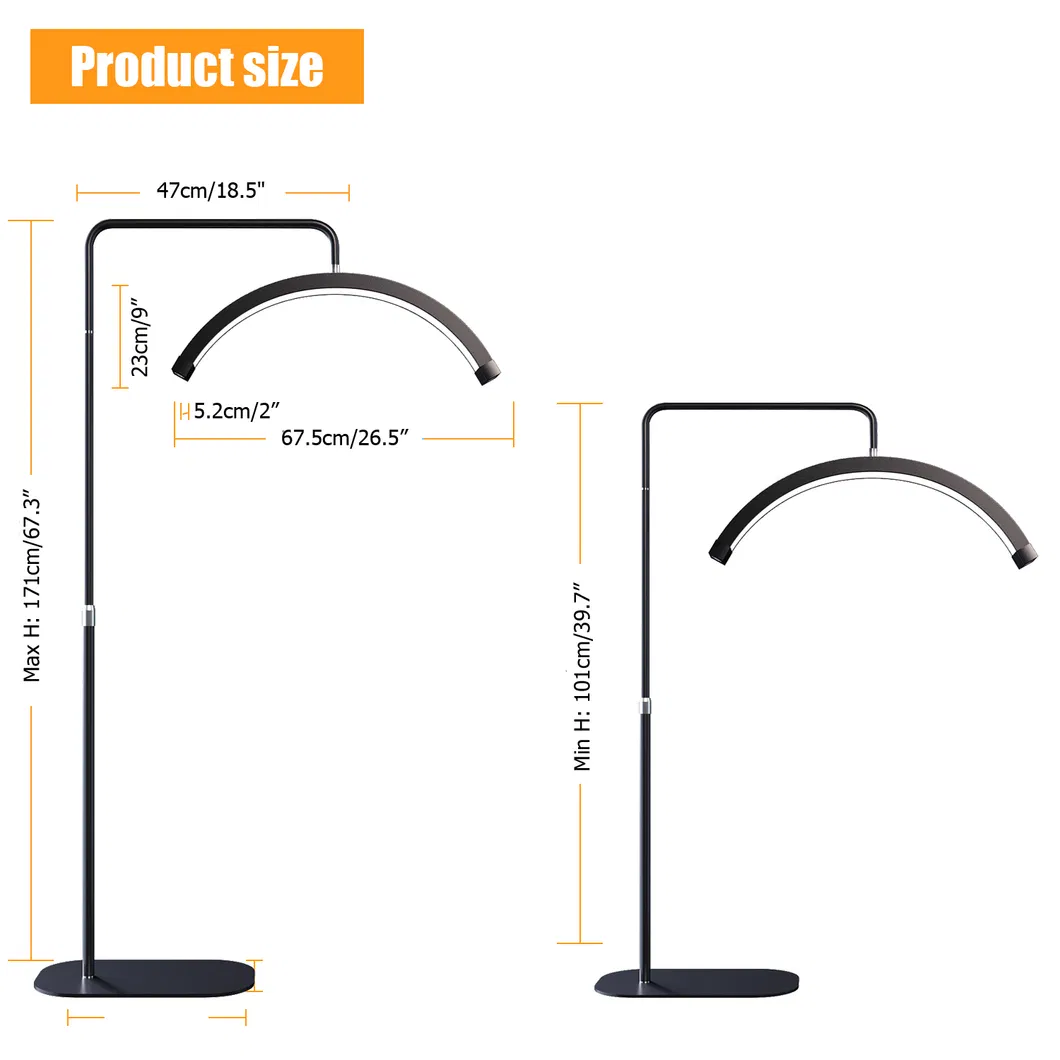 Half Moon Salon LED Photography Floor Lamp for Makeup Lashes Extension Tattoo
