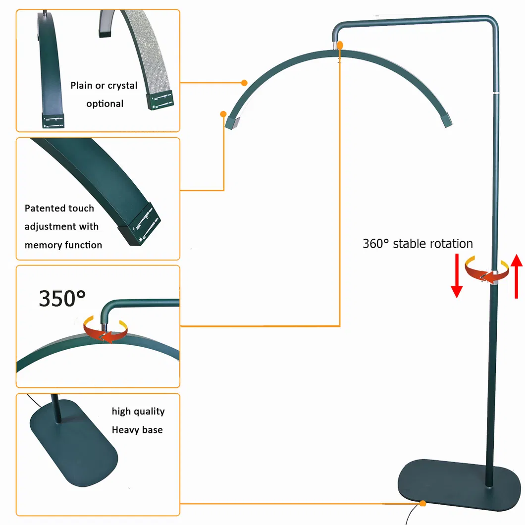 Half Moon Salon LED Photography Floor Lamp for Makeup Lashes Extension Tattoo