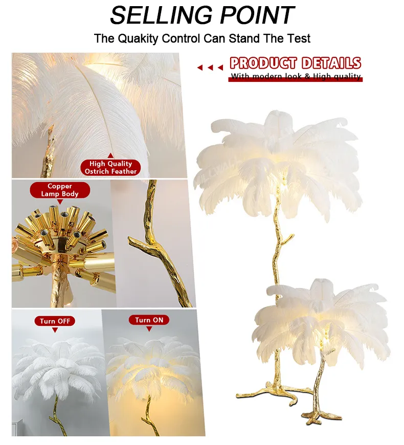 Modern Light LED Standing Ostrich Luxury Modern LED Corner Feather Floor Lamp