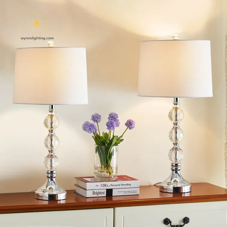 Bedside Table Light Fabric Linen Shade Crystal Stand Light Bedroom Reading Nightlight LED Desk Lamp